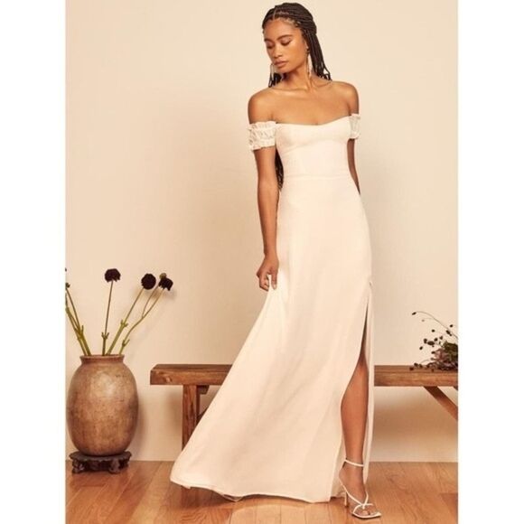 Reformation Gimlet Dress, Off-White Ruffle Maxi, Size 8 - Picture 1 of 14